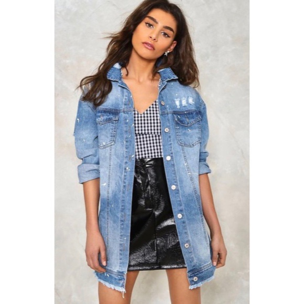 Nasty Gal - Distressed Denim Jean Long Jacket